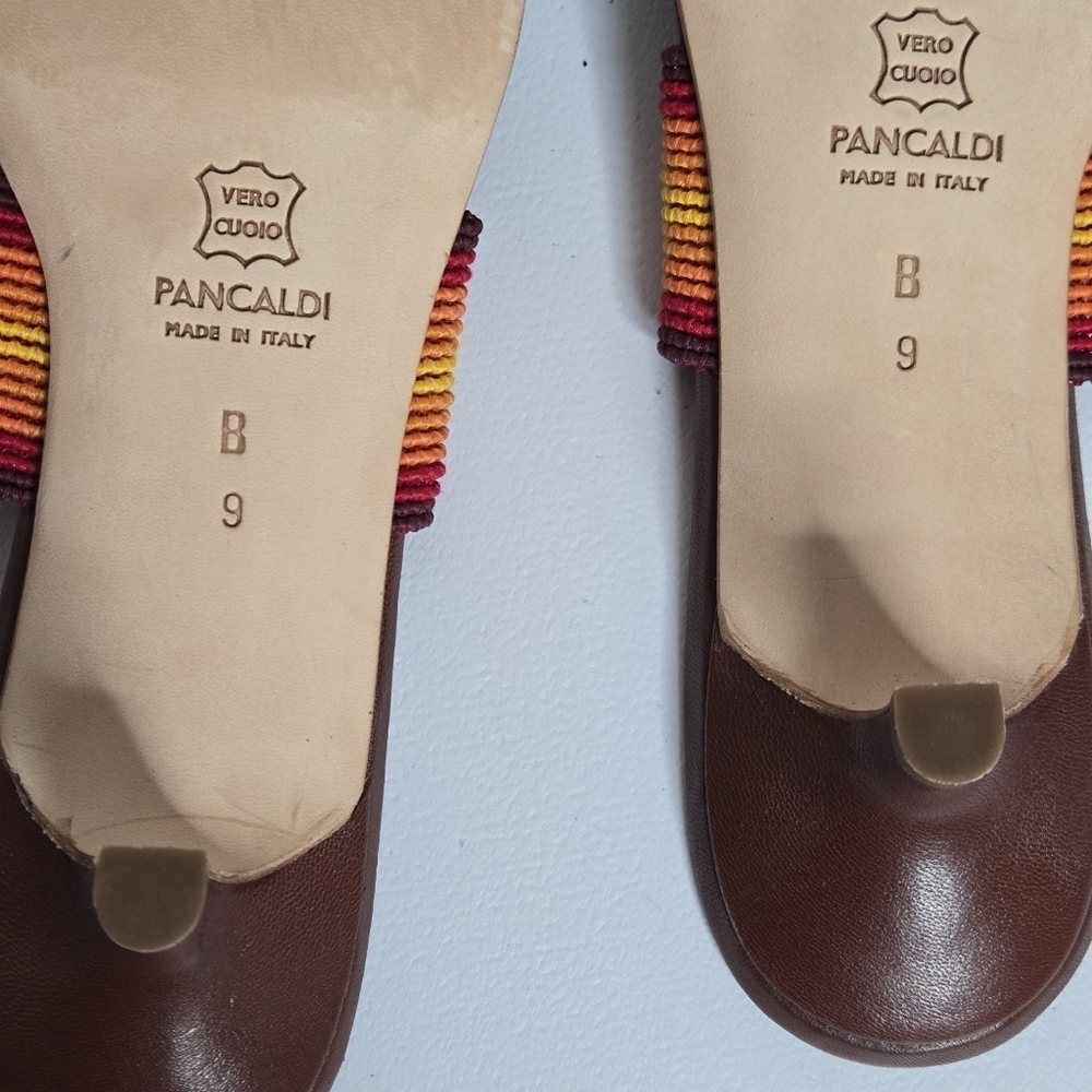 Pancaldi 1888 Italian Brown Red Orange Yellow Kitten Heel Slip On Sandals Sz 9 - Picture 7 of 10